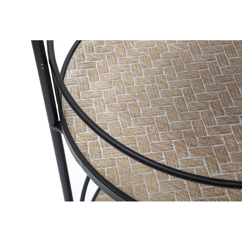 Desserte design industrielle Ronde 3 niveaux Bois MDF Naturel Métal Noir Arex 40 cm 