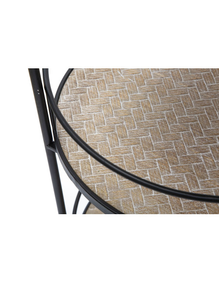 Desserte design industrielle Ronde 3 niveaux Bois MDF Naturel Métal Noir Arex 40 cm 
