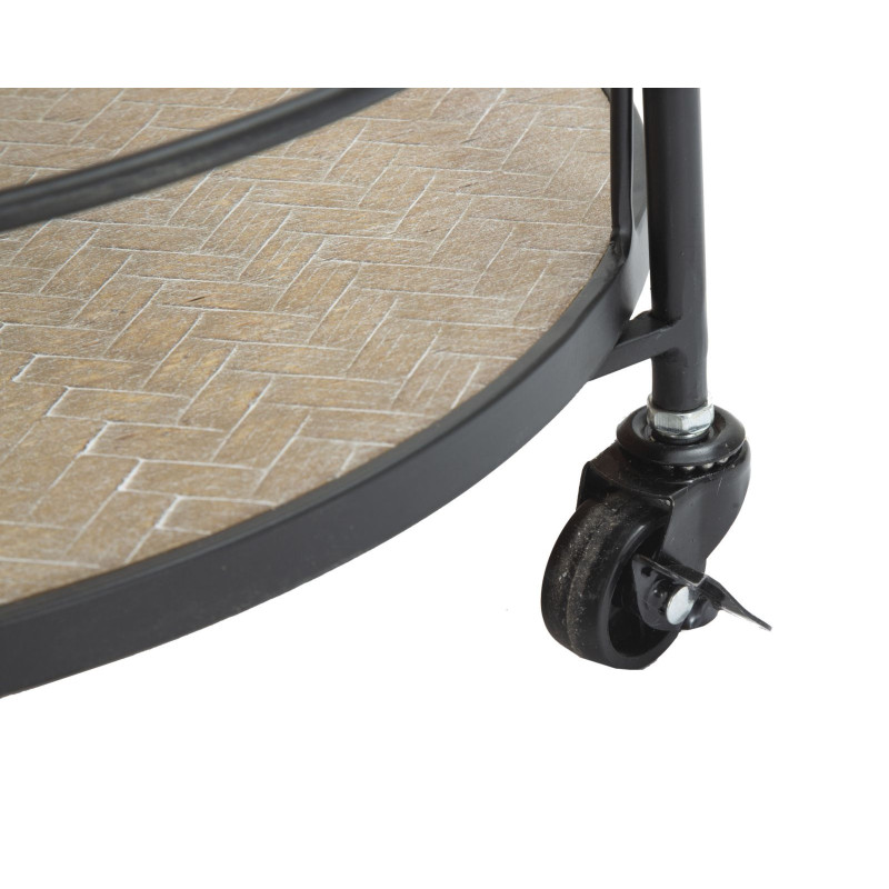 Desserte design industrielle Ronde 3 niveaux Bois MDF Naturel Métal Noir Arex 40 cm 