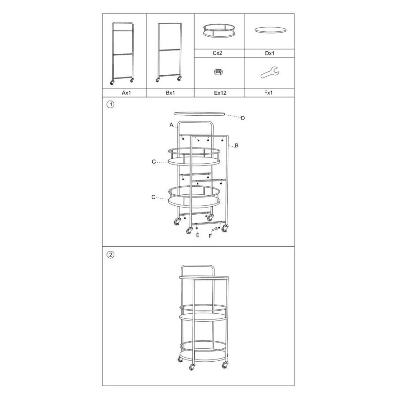 Desserte design industrielle Ronde 3 niveaux Bois MDF Naturel Métal Noir Arex 40 cm 