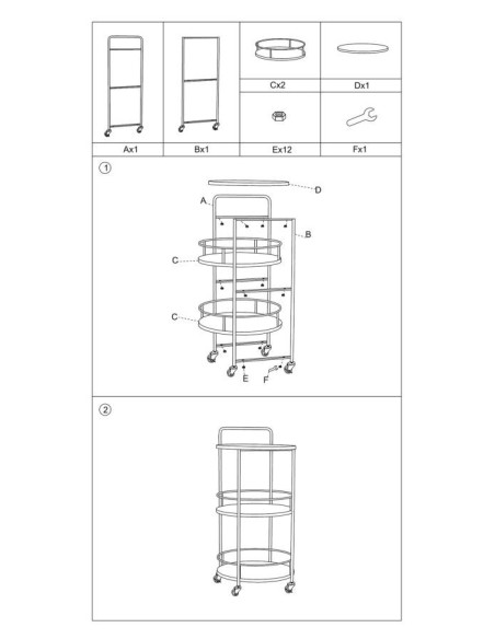 Desserte design industrielle Ronde 3 niveaux Bois MDF Naturel Métal Noir Arex 40 cm 