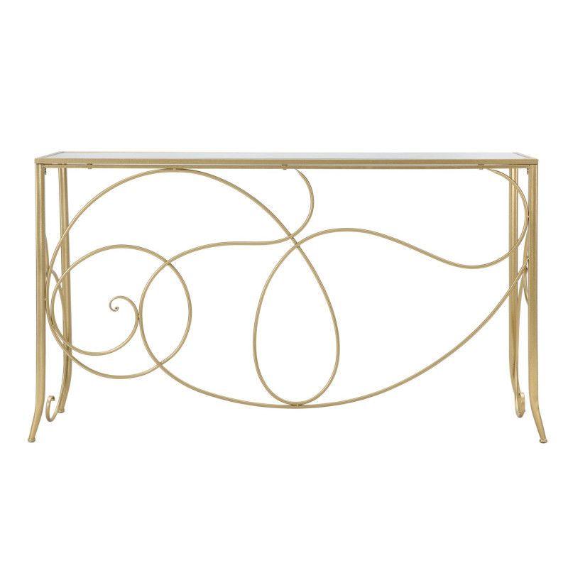 Console design art déco Rectangulaire Miroir Métal Doré Bois MDF Art 140 cm 