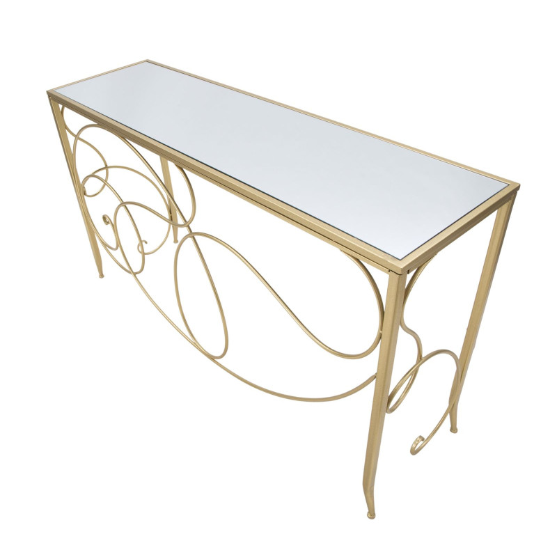 Console design art déco Rectangulaire Miroir Métal Doré Bois MDF Art 140 cm 