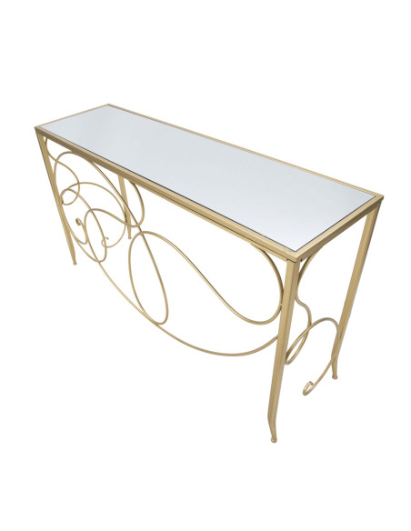 Console design art déco Rectangulaire Miroir Métal Doré Bois MDF Art 140 cm 