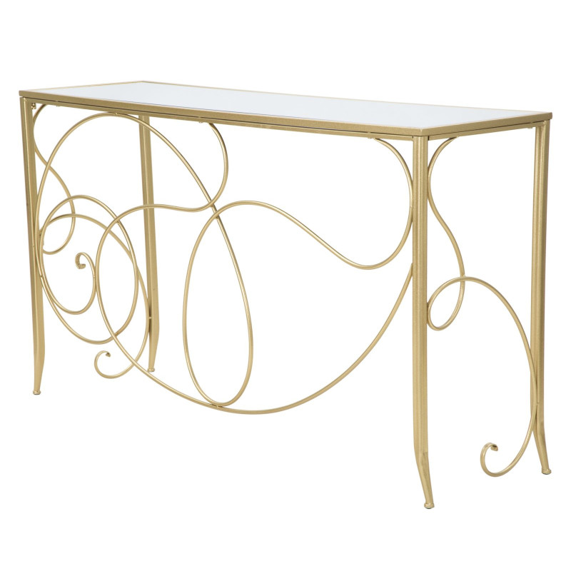 Console design art déco Rectangulaire Miroir Métal Doré Bois MDF Art 140 cm 