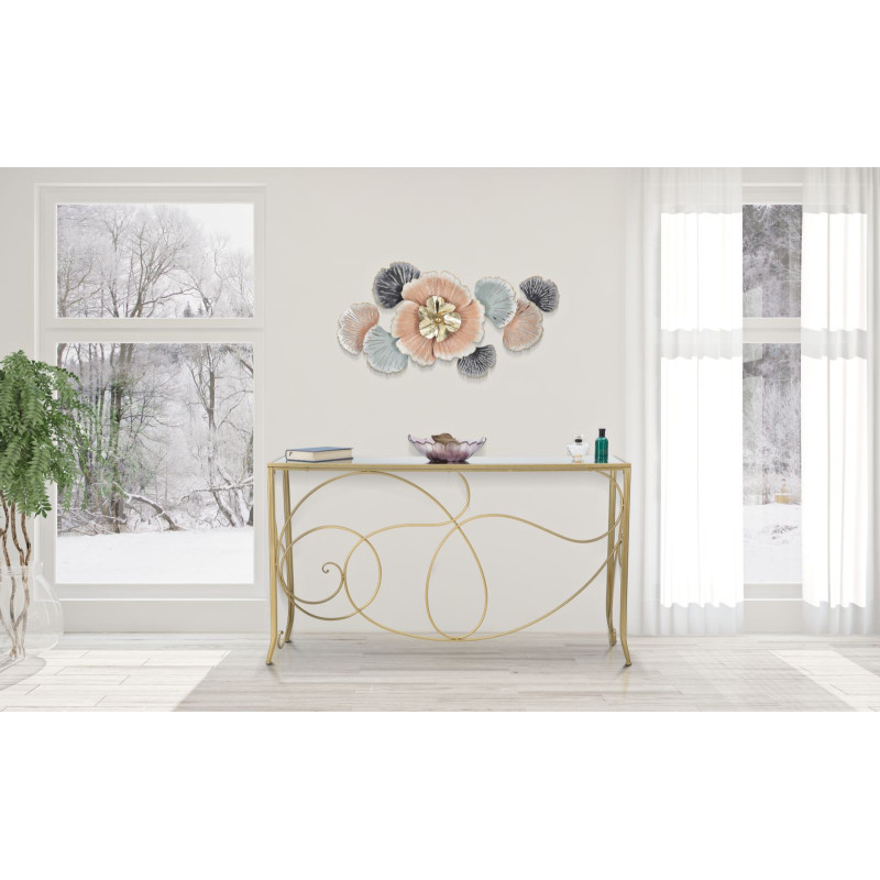 Console design art déco Rectangulaire Miroir Métal Doré Bois MDF Art 140 cm 