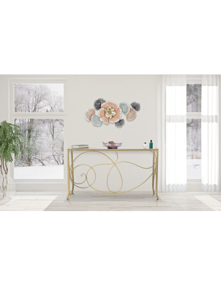 Console design art déco Rectangulaire Miroir Métal Doré Bois MDF Art 140 cm 