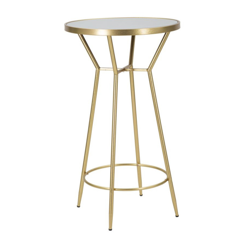 Table de bar haute design chic Ronde 2 personnes Miroir Métal Doré Bois MDF Circle 