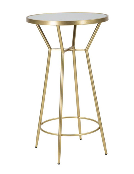 Table de bar haute design chic Ronde 2 personnes Miroir Métal Doré Bois MDF Circle 