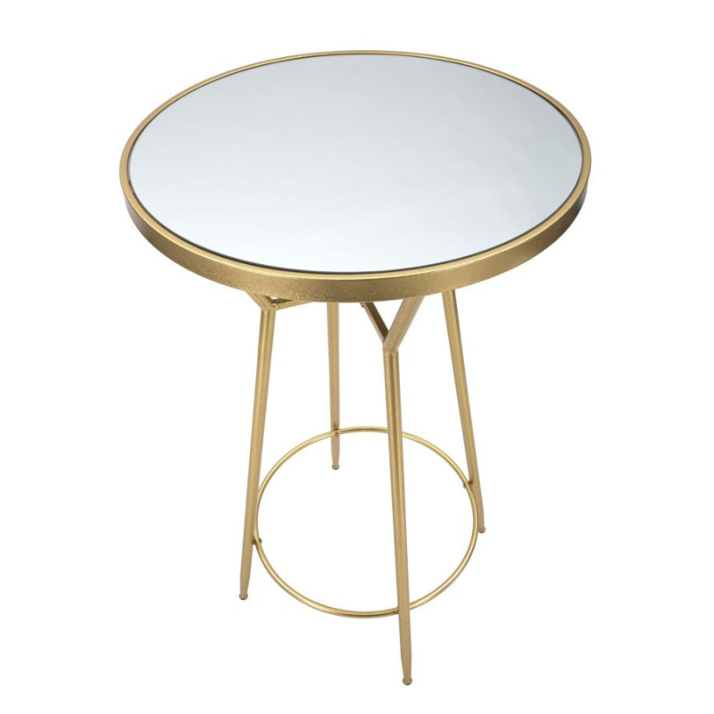 Table de bar haute design chic Ronde 2 personnes Miroir Métal Doré Bois MDF Circle 