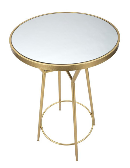 Table de bar haute design chic Ronde 2 personnes Miroir Métal Doré Bois MDF Circle 