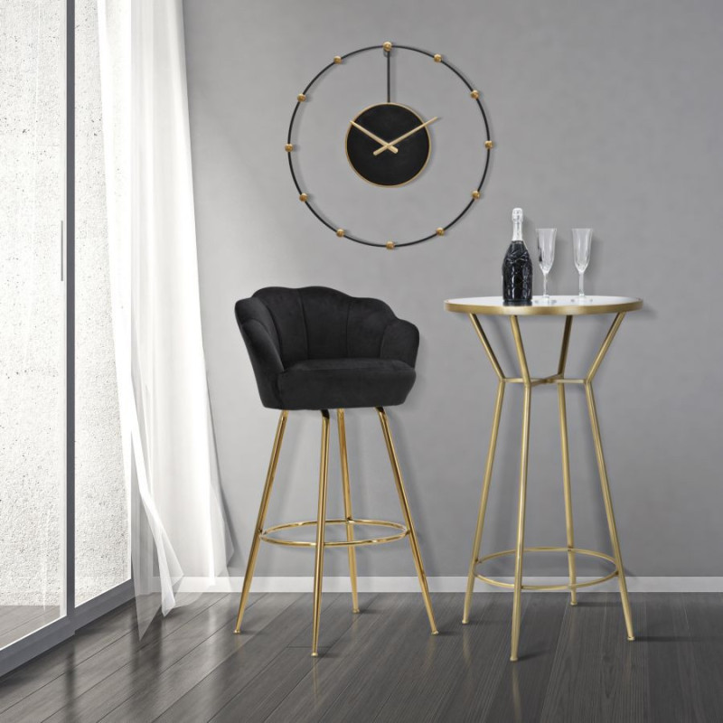 Table de bar haute design chic Ronde 2 personnes Miroir Métal Doré Bois MDF Circle 