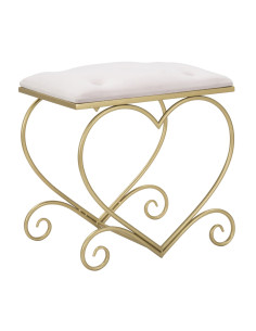 Tabouret design chic Coeur Rectangulaire Tissu Rose Capitonné Métal Doré Bois MDF Heart 50 cm 