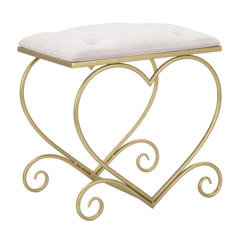 Tabouret design chic Coeur Rectangulaire Tissu Rose Capitonné Métal Doré Bois MDF Heart 50 cm 