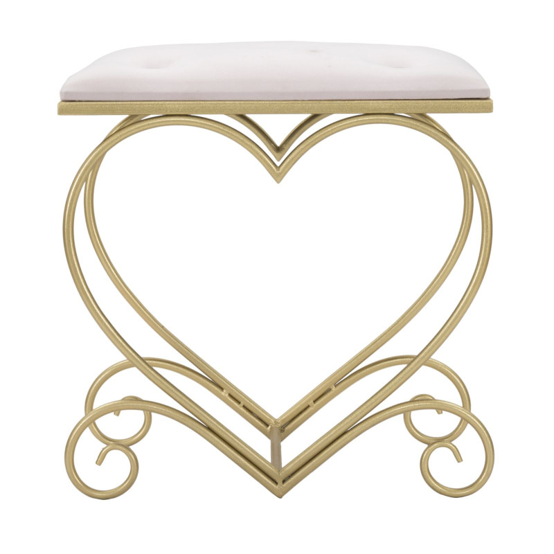 Tabouret design chic Coeur Rectangulaire Tissu Rose Capitonné Métal Doré Bois MDF Heart 50 cm 