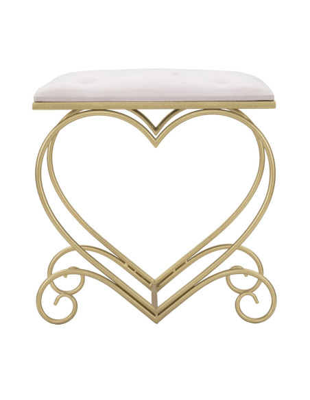 Tabouret design chic Coeur Rectangulaire Tissu Rose Capitonné Métal Doré Bois MDF Heart 50 cm 