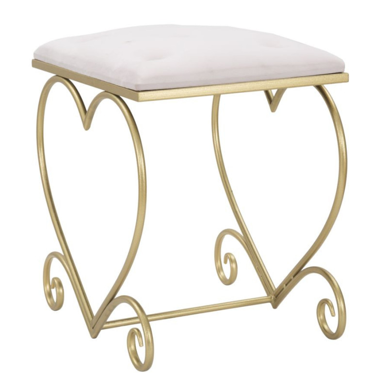Tabouret design chic Coeur Rectangulaire Tissu Rose Capitonné Métal Doré Bois MDF Heart 50 cm 