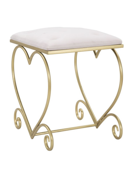 Tabouret design chic Coeur Rectangulaire Tissu Rose Capitonné Métal Doré Bois MDF Heart 50 cm 