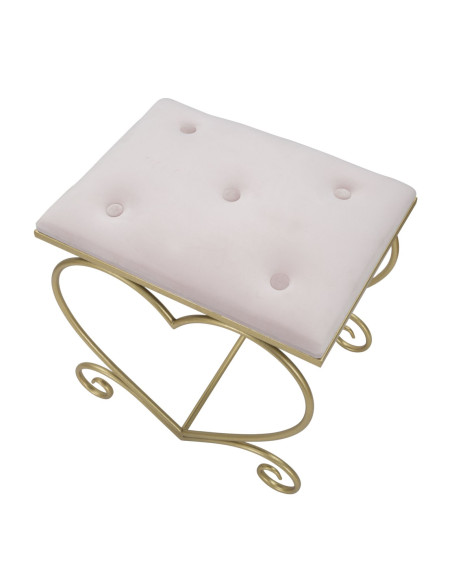 Tabouret design chic Coeur Rectangulaire Tissu Rose Capitonné Métal Doré Bois MDF Heart 50 cm 