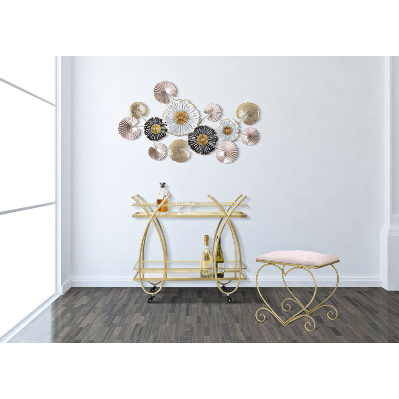 Tabouret design chic Coeur Rectangulaire Tissu Rose Capitonné Métal Doré Bois MDF Heart 50 cm 
