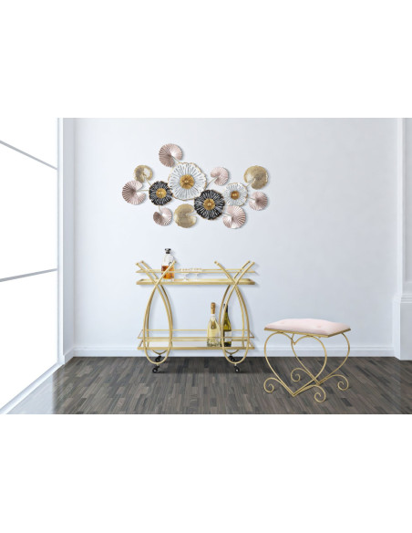 Tabouret design chic Coeur Rectangulaire Tissu Rose Capitonné Métal Doré Bois MDF Heart 50 cm 