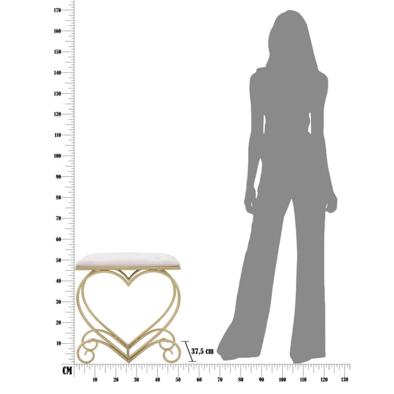 Tabouret design chic Coeur Rectangulaire Tissu Rose Capitonné Métal Doré Bois MDF Heart 50 cm 