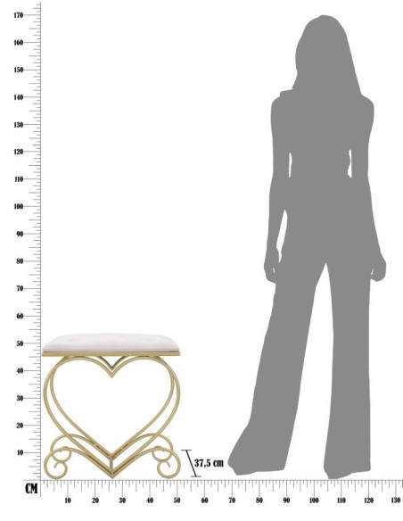 Tabouret design chic Coeur Rectangulaire Tissu Rose Capitonné Métal Doré Bois MDF Heart 50 cm 