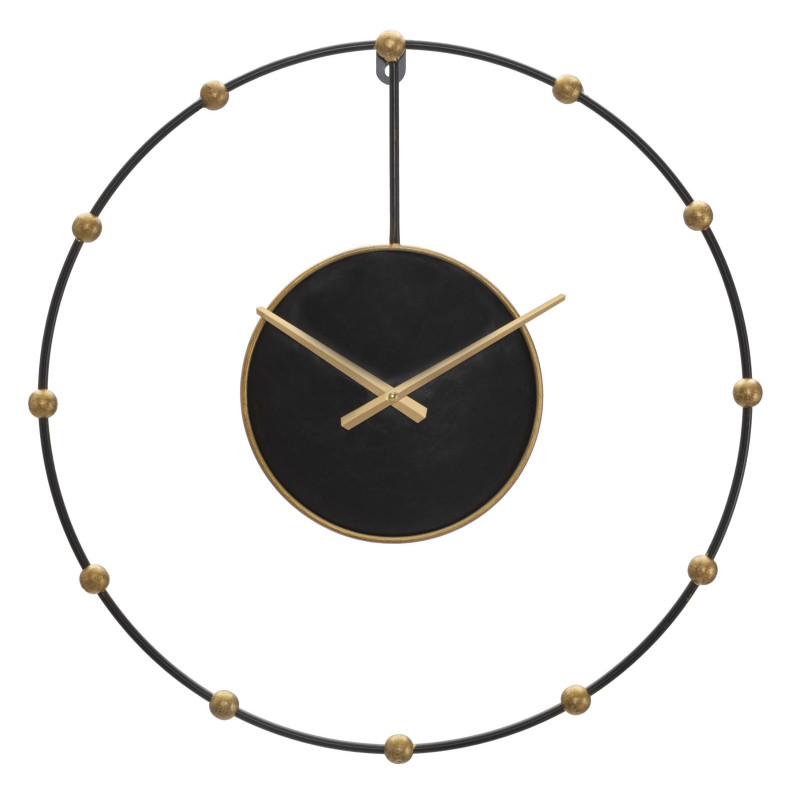 Grande Horloge murale design art déco Ronde Métal Noir Doré Pearl 61 cm 