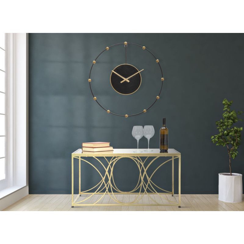 Grande Horloge murale design art déco Ronde Métal Noir Doré Pearl 61 cm 