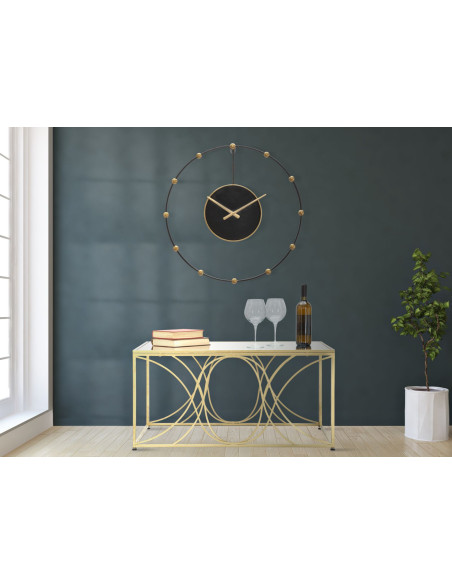 Grande Horloge murale design art déco Ronde Métal Noir Doré Pearl 61 cm 