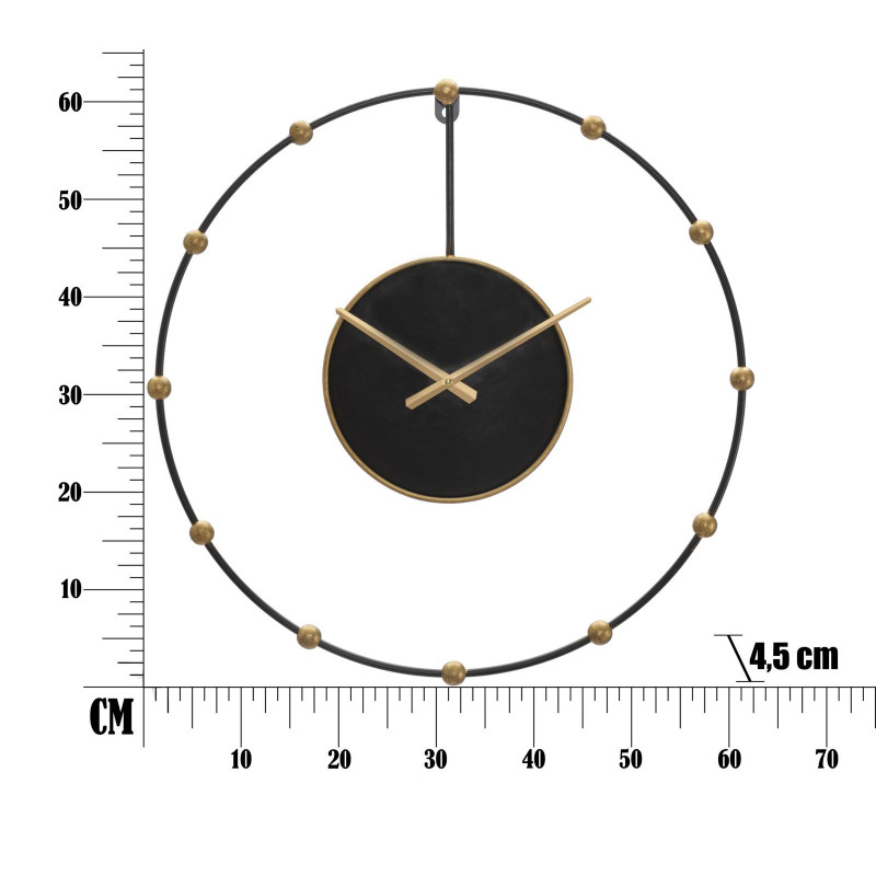 Grande Horloge murale design art déco Ronde Métal Noir Doré Pearl 61 cm 