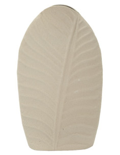 Vase design wabi-sabi Ovale Métal Blanc crème Motif feuille Dune H 29 cm 