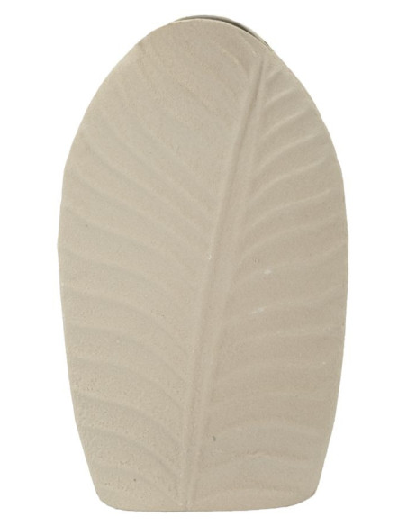 Vase design wabi-sabi Ovale Métal Blanc crème Motif feuille Dune H 29 cm 