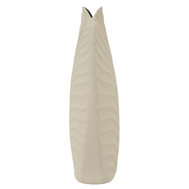 Vase design wabi-sabi Ovale Métal Blanc crème Motif feuille Dune H 29 cm 