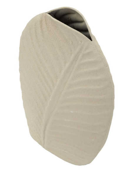 Vase design wabi-sabi Ovale Métal Blanc crème Motif feuille Dune H 29 cm 