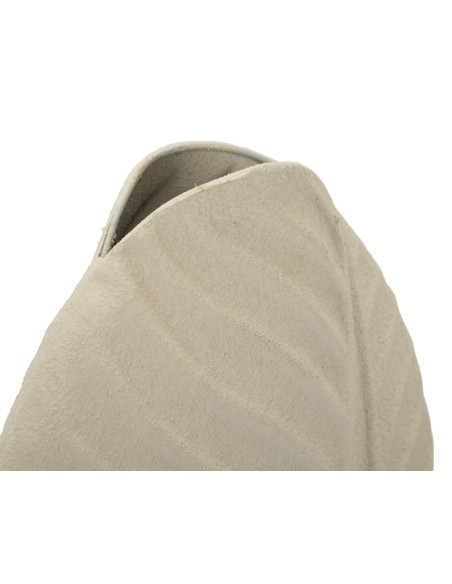 Vase design wabi-sabi Ovale Métal Blanc crème Motif feuille Dune H 29 cm 