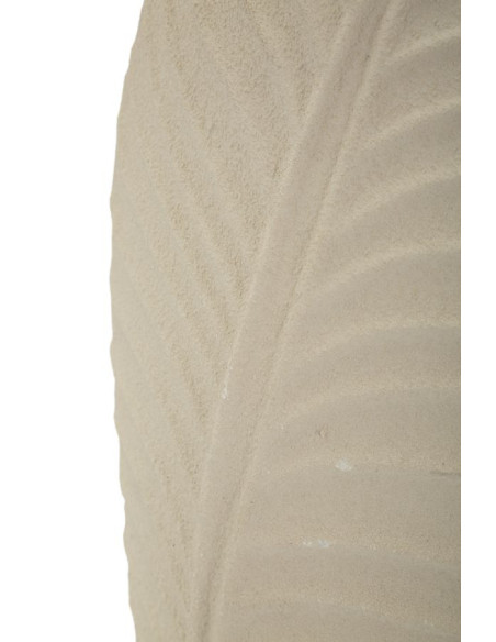 Vase design wabi-sabi Ovale Métal Blanc crème Motif feuille Dune H 29 cm 