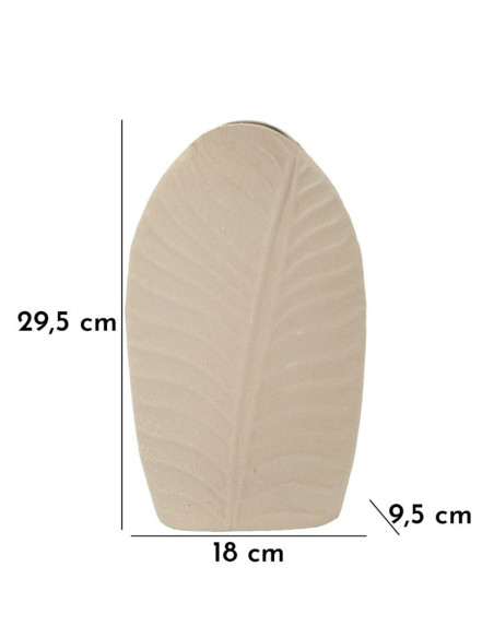 Vase design wabi-sabi Ovale Métal Blanc crème Motif feuille Dune H 29 cm 