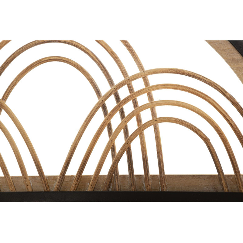 Étagère murale d'entrée porte manteau 4 crochets Rotin Naturel Métal Noir Bois MDF Oporto 46 cm 