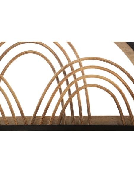 Étagère murale d'entrée porte manteau 4 crochets Rotin Naturel Métal Noir Bois MDF Oporto 46 cm 