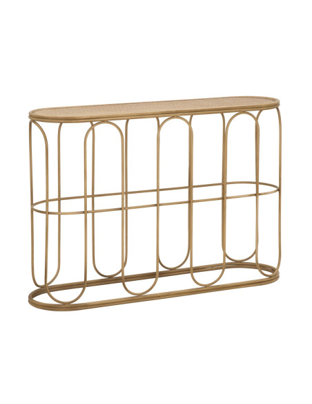 Console bohème chic Ovale Rotin Naturel Tressé Métal Samui 110 cm 