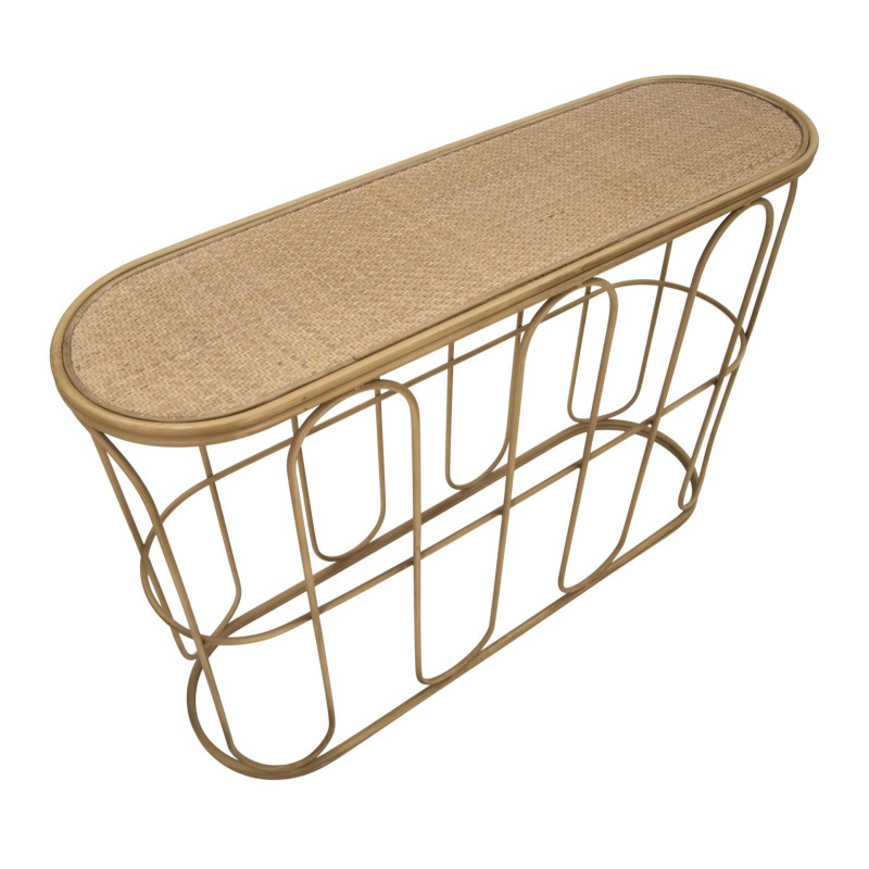 Console bohème chic Ovale Rotin Naturel Tressé Métal Samui 110 cm 