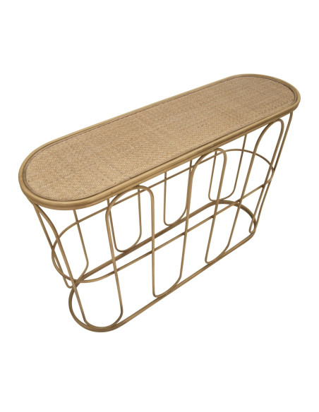 Console bohème chic Ovale Rotin Naturel Tressé Métal Samui 110 cm 