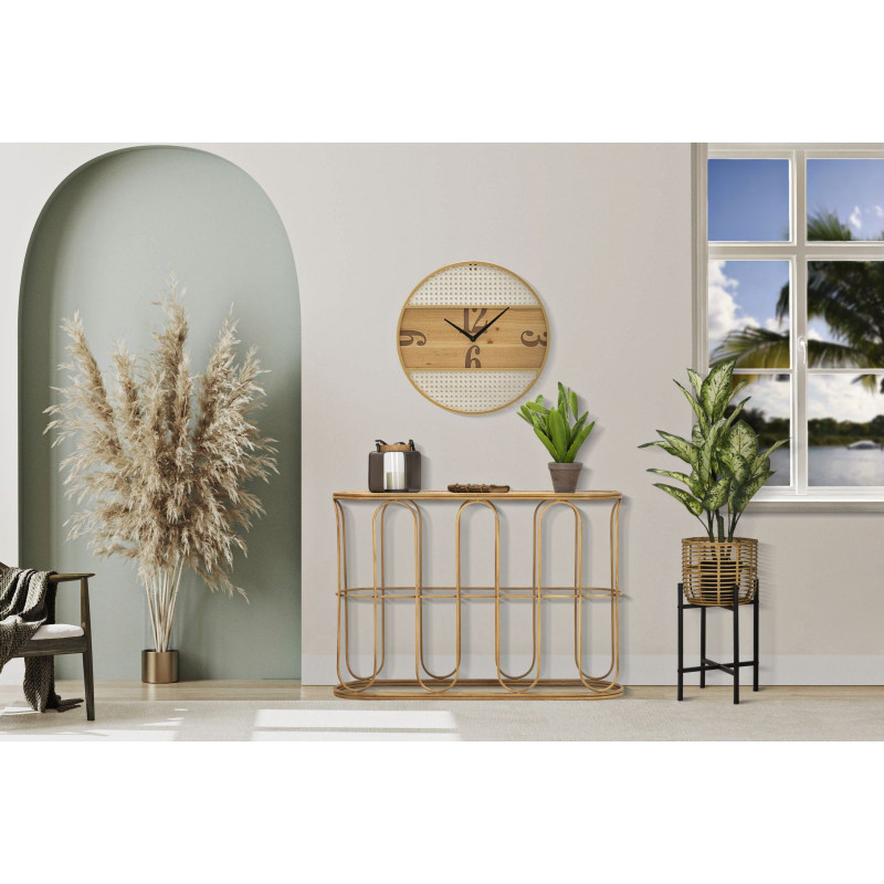 Console bohème chic Ovale Rotin Naturel Tressé Métal Samui 110 cm 