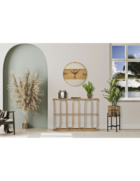 Console bohème chic Ovale Rotin Naturel Tressé Métal Samui 110 cm 