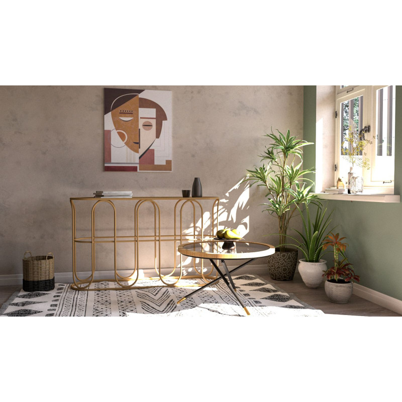 Console bohème chic Ovale Rotin Naturel Tressé Métal Samui 110 cm 