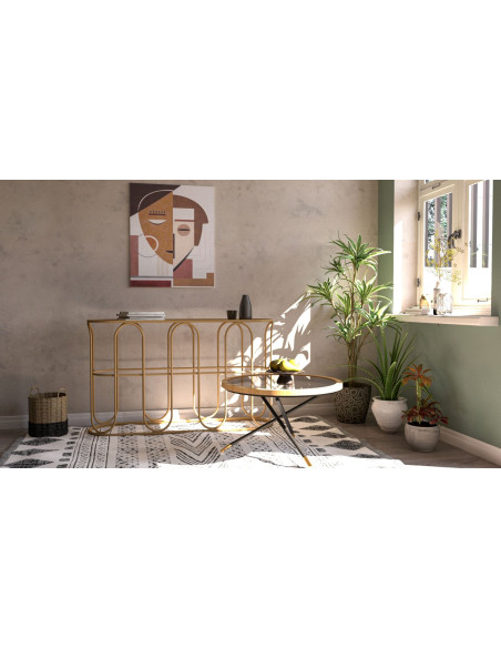 Console bohème chic Ovale Rotin Naturel Tressé Métal Samui 110 cm 