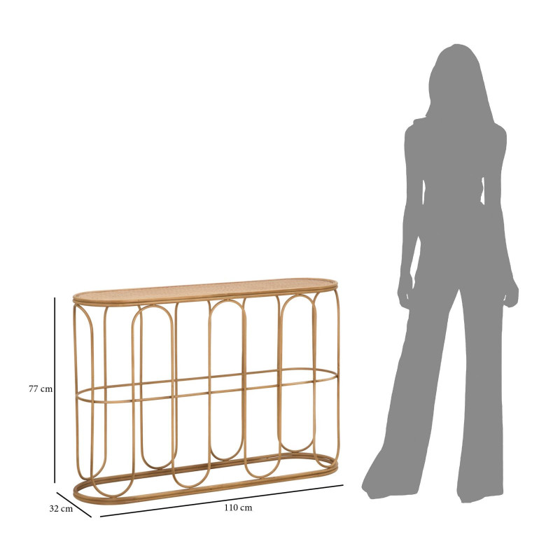 Console bohème chic Ovale Rotin Naturel Tressé Métal Samui 110 cm 