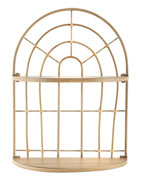 Étagère murale design bohème chic Arrondie 2 niveaux Métal Doré Bois MDF Naturel Arch H 45 cm 
