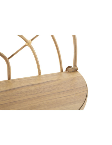 Étagère murale design bohème chic Arrondie 2 niveaux Métal Doré Bois MDF Naturel Arch H 45 cm 